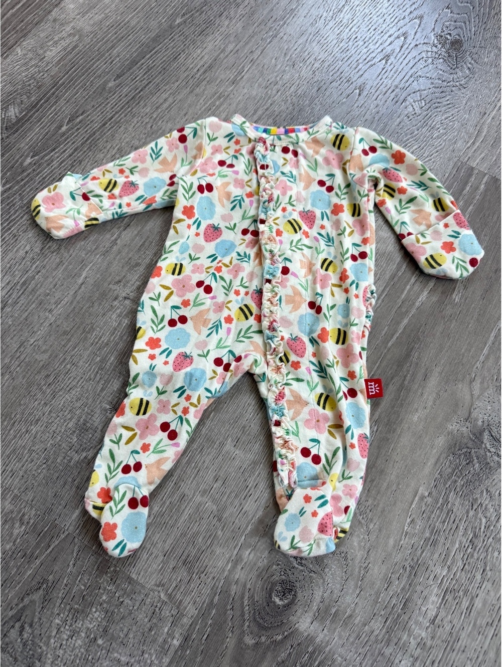 Magnetic Me, Preemie, Floral bee print baby footed sleeper